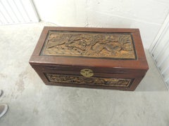 Large Vintage Hand-Carved Asian Large Cinnabar Lacquered Chest/Trunk