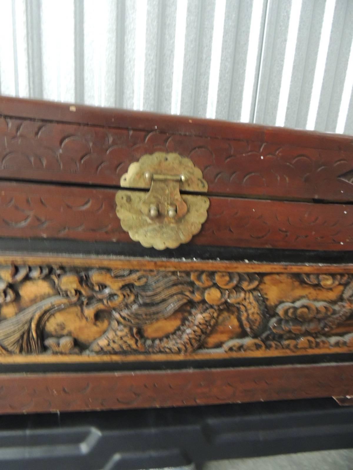 Mid-20th Century Large Vintage Hand-Carved Asian Large Cinnabar Lacquered Chest/Trunk