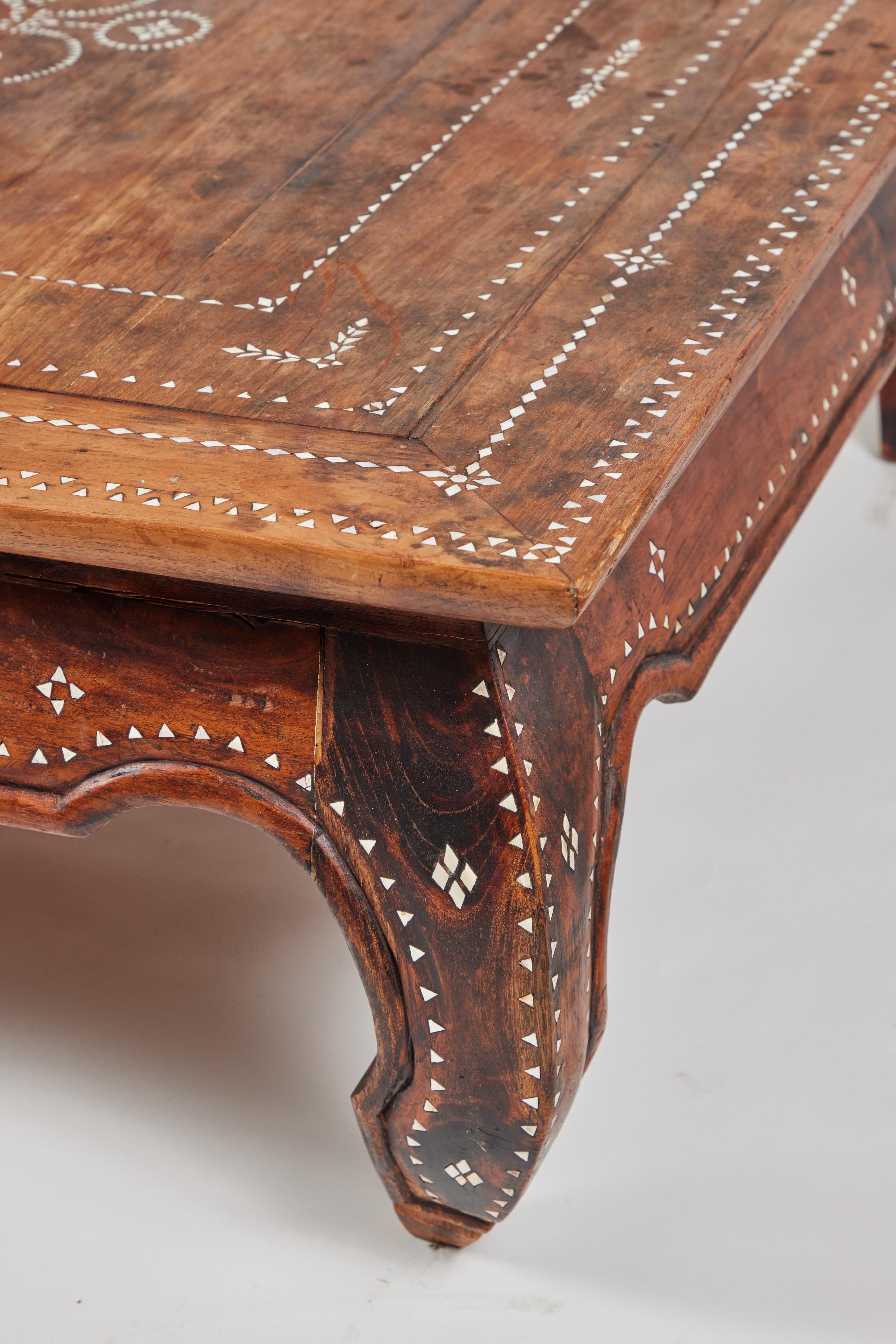 Indian Large Vintage Hand-Carved Inlaid Square Wood Coffee Table 
