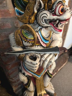 Large Vintage Hand-Carved & Painted Wooden Hanuman Statue Bali/ Indonesia