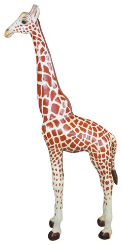 Large Vintage Hand Carved Pine Giraffe Display Statue