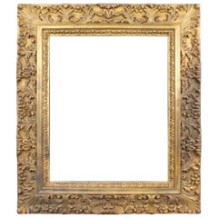 Large Vintage Hand Carved Wood Gilt Picture Frame
