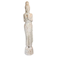 Gran Escultura Vintage de Madera Tallada a Mano Quan Yin