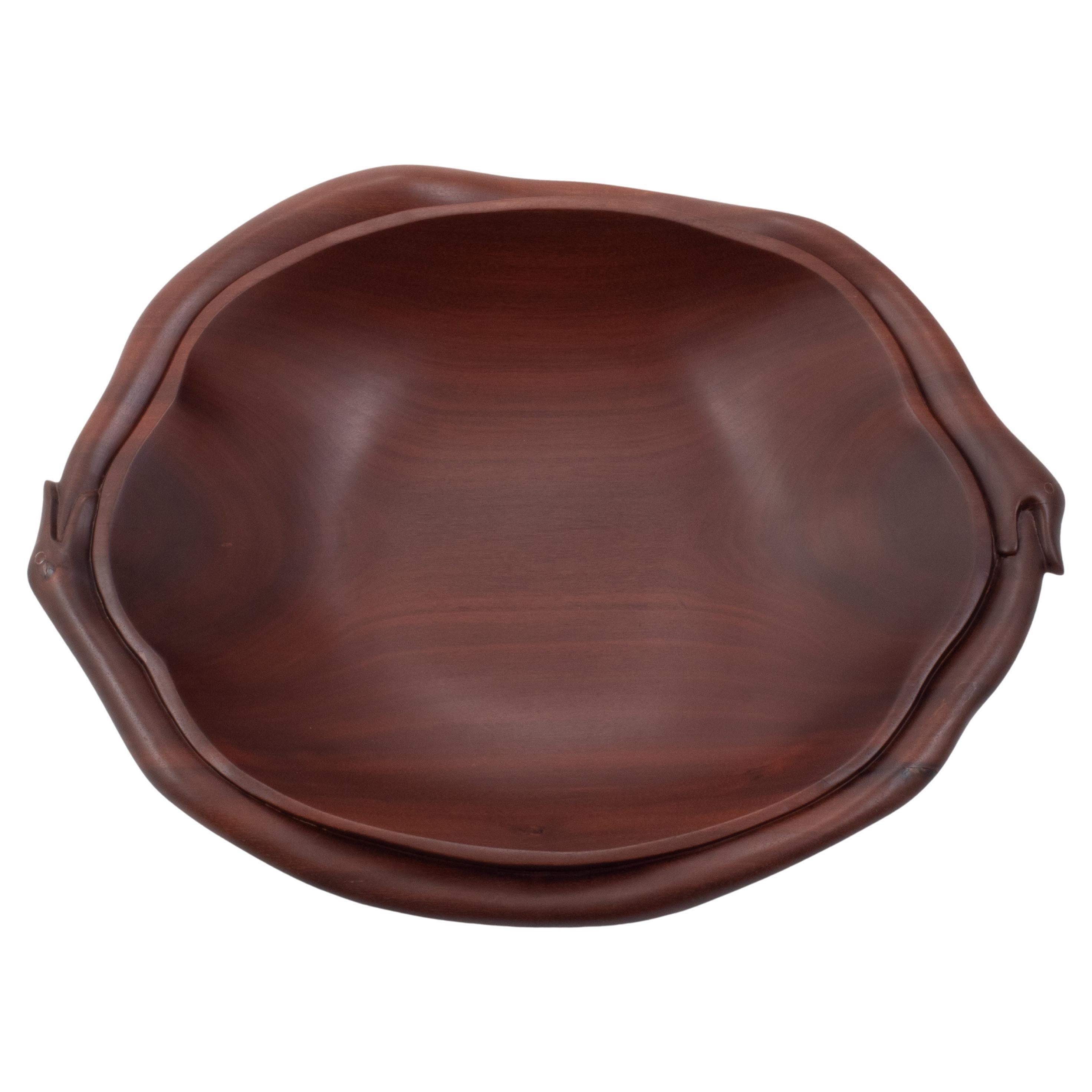 Gran cuenco vintage de madera tallada a mano con forma de serpiente Ouroboros
