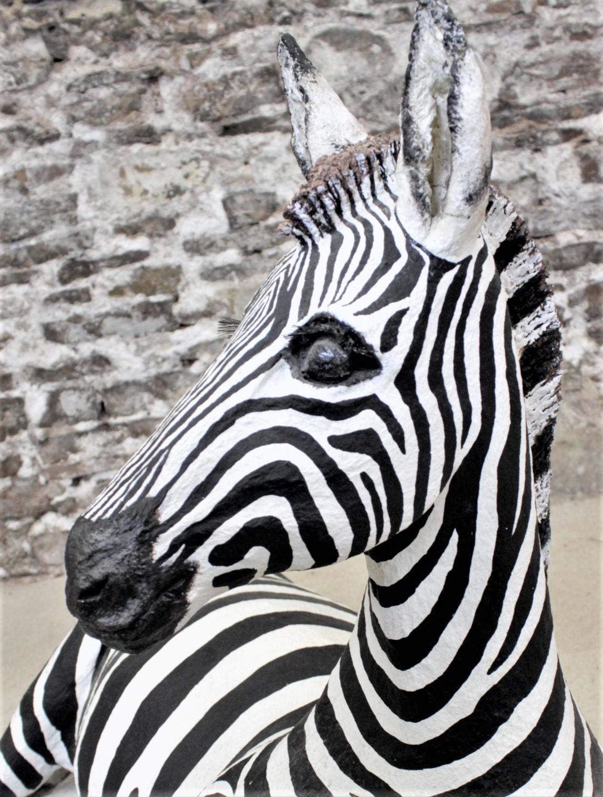 Large Vintage Hand-Crafted & Signed Mixed Media Zebra Sculpture For Sale 3