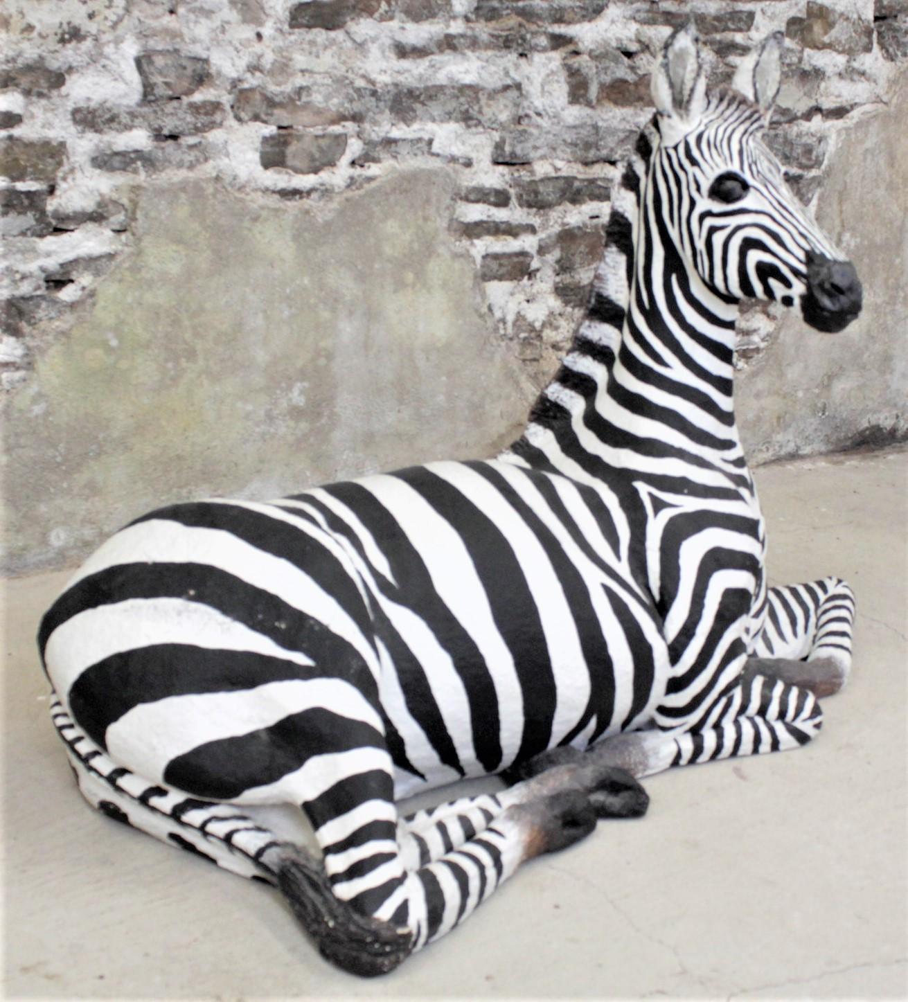 Modern Large Vintage Hand-Crafted & Signed Mixed Media Zebra Sculpture For Sale