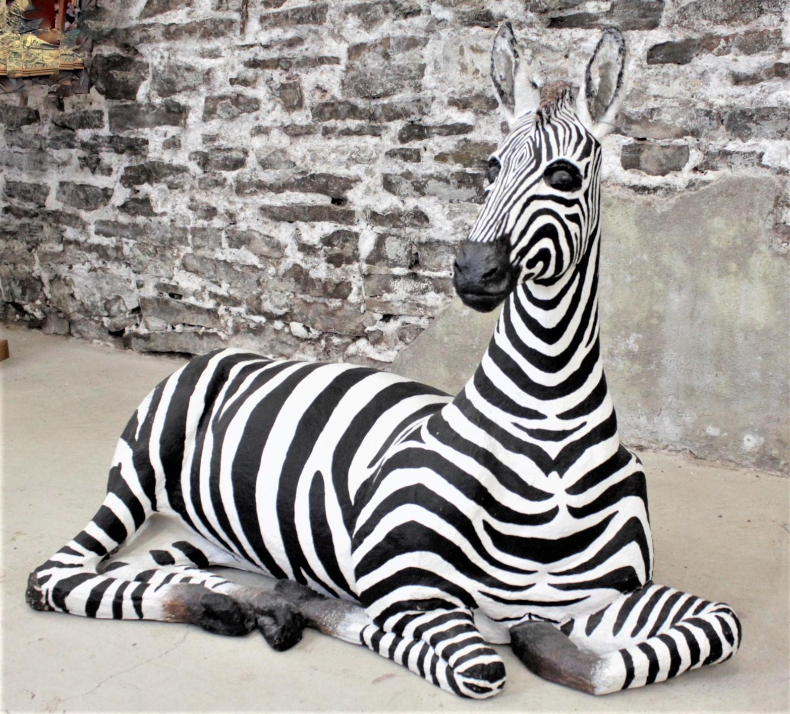 Canadian Large Vintage Hand-Crafted & Signed Mixed Media Zebra Sculpture For Sale