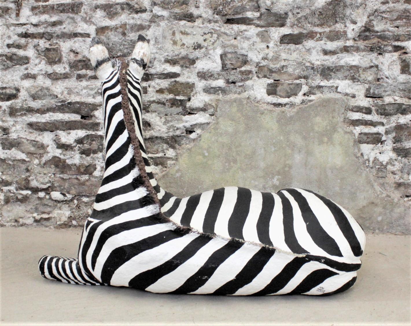 20th Century Large Vintage Hand-Crafted & Signed Mixed Media Zebra Sculpture For Sale