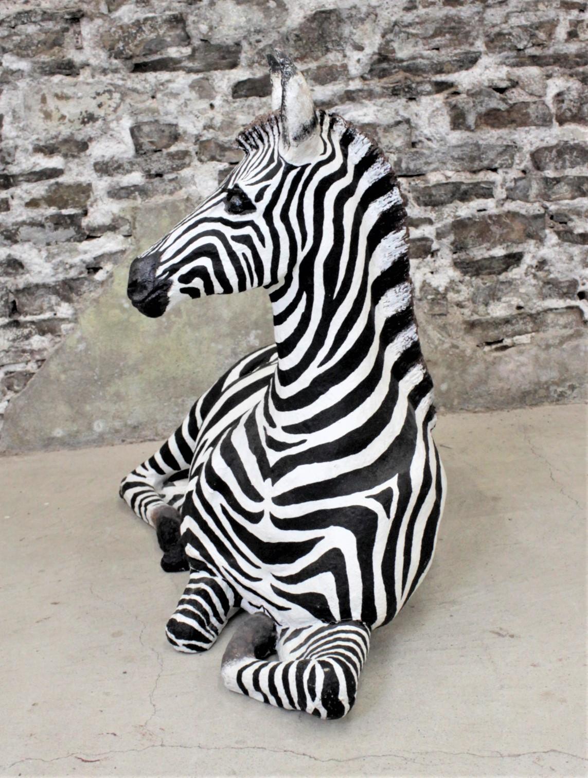 Epoxy Resin Large Vintage Hand-Crafted & Signed Mixed Media Zebra Sculpture For Sale