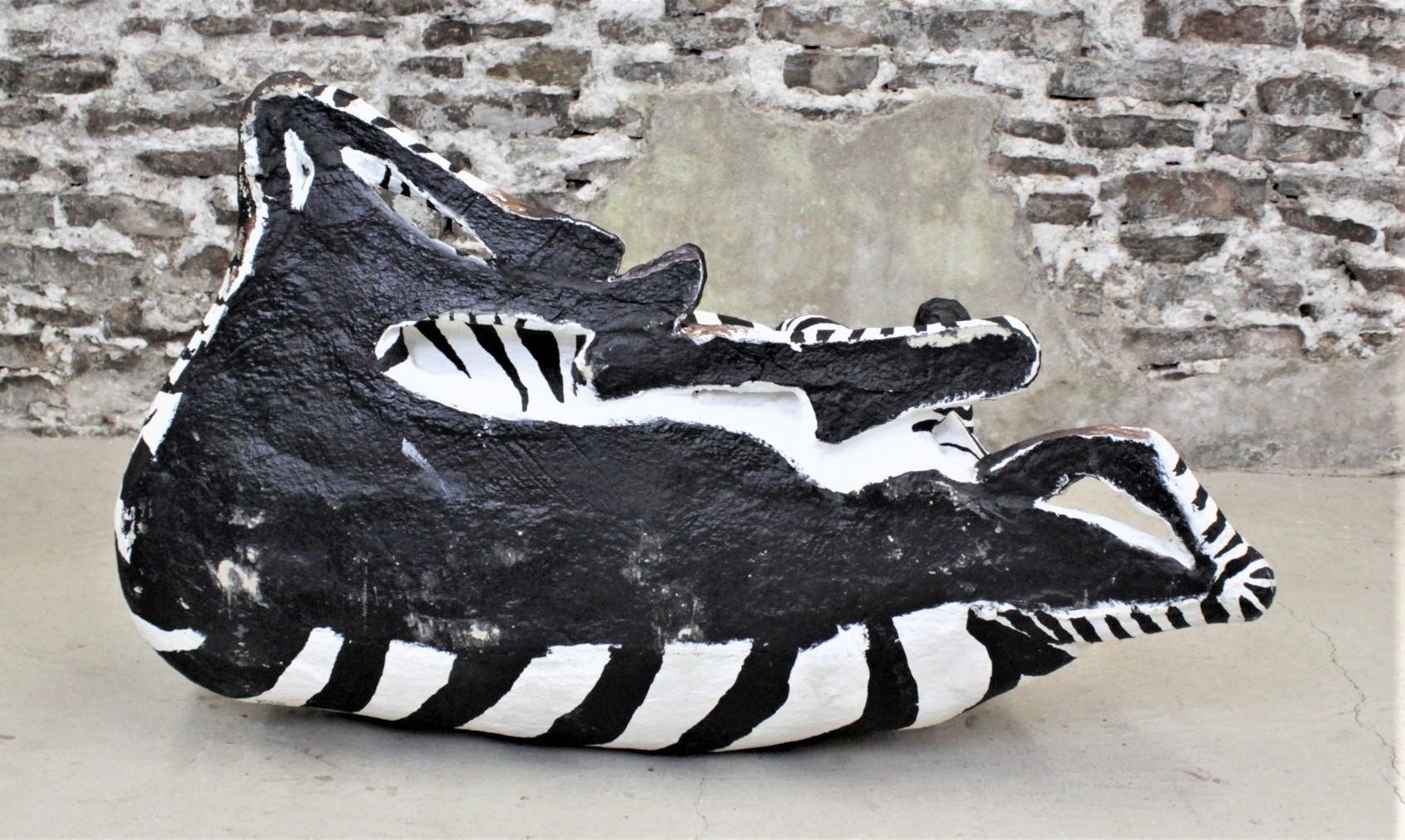 Large Vintage Hand-Crafted & Signed Mixed Media Zebra Sculpture For Sale 1