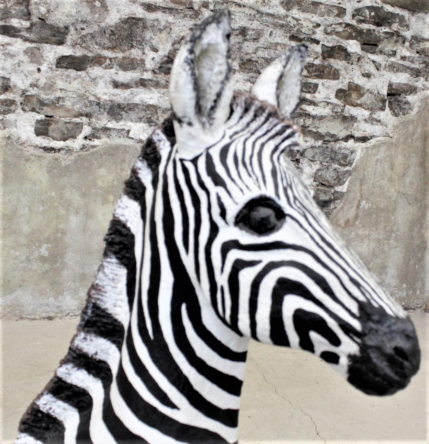 Large Vintage Hand-Crafted & Signed Mixed Media Zebra Sculpture For Sale 2