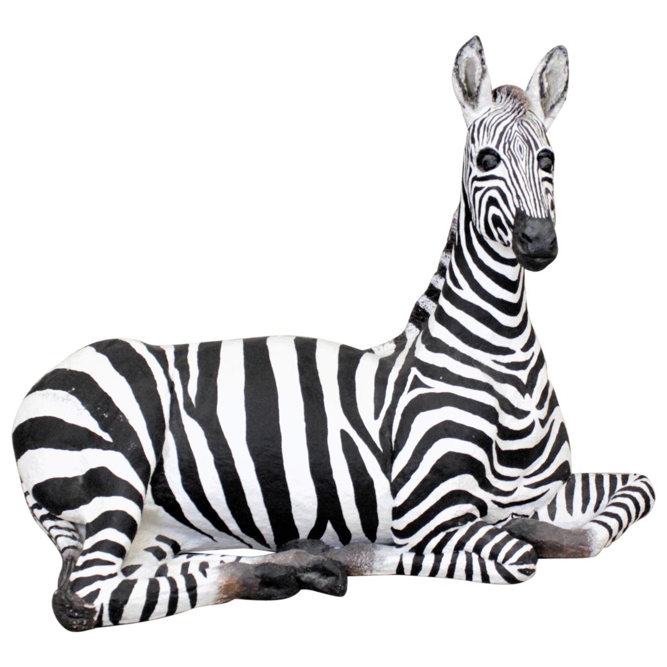 Grande scultura vintage di Zebra realizzata a mano e firmata