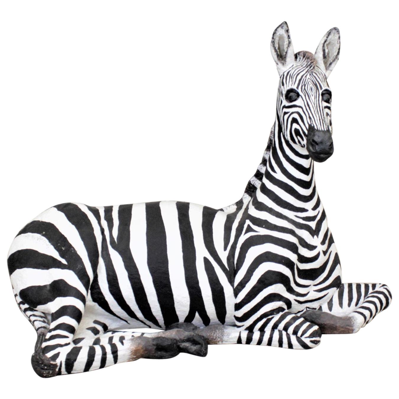 Large Vintage Hand-Crafted & Signed Mixed Media Zebra Sculpture For Sale