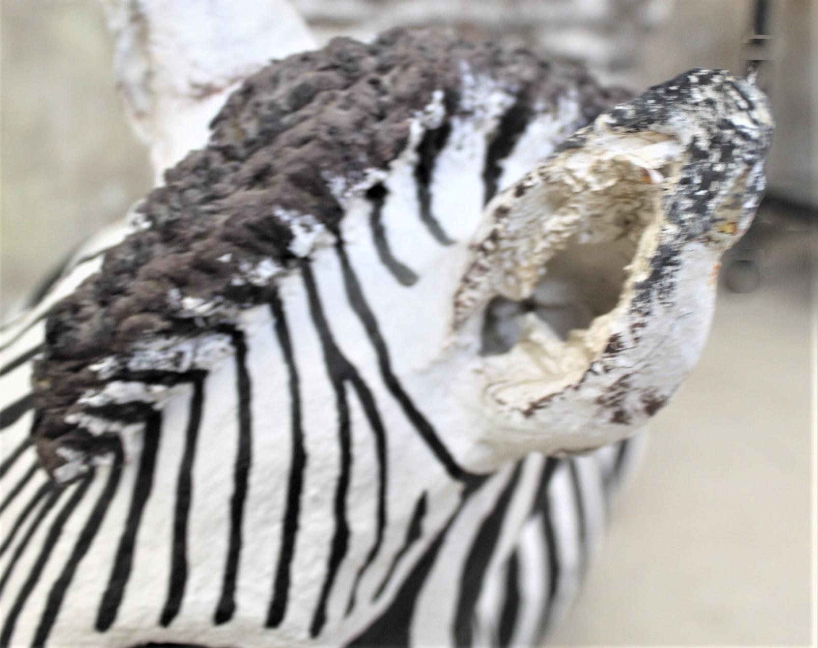 Large Vintage Hand-Crafted & Signed Mixed Media Zebra Sculpture or Planter Box For Sale 3