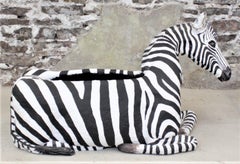 Large Vintage Hand-Crafted & Signed Mixed Media Zebra Sculpture or Planter Box