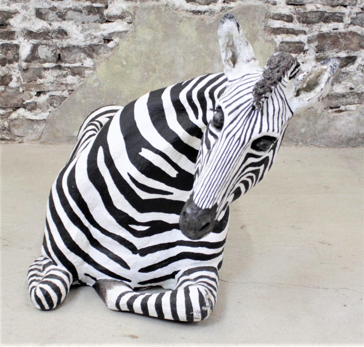 Modern Large Vintage Hand-Crafted & Signed Mixed Media Zebra Sculpture or Planter Box For Sale