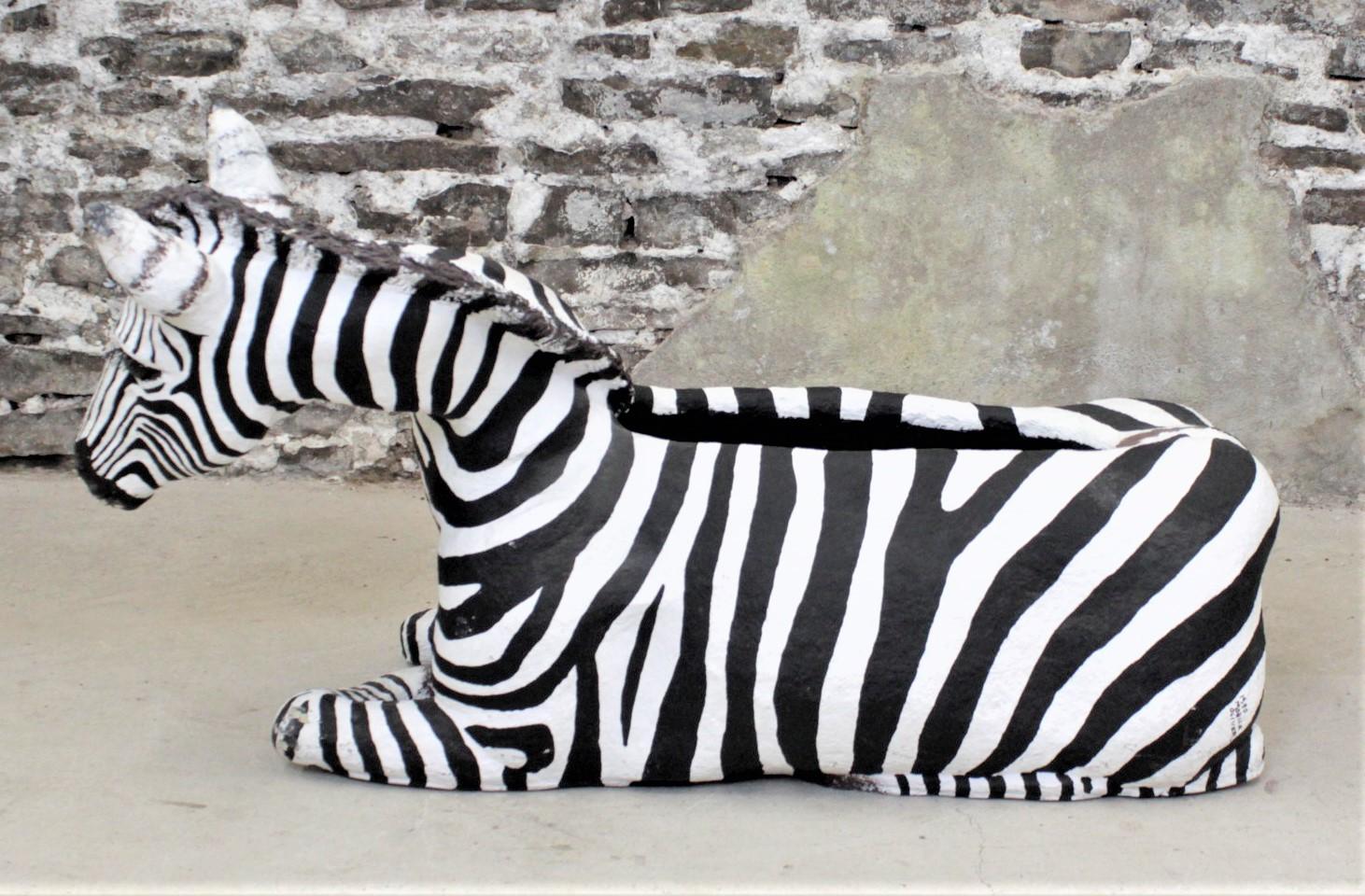 Canadian Large Vintage Hand-Crafted & Signed Mixed Media Zebra Sculpture or Planter Box For Sale