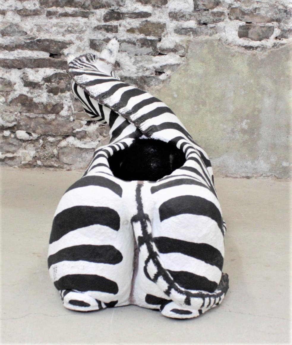 Large Vintage Hand-Crafted & Signed Mixed Media Zebra Sculpture or Planter Box In Good Condition For Sale In Hamilton, Ontario