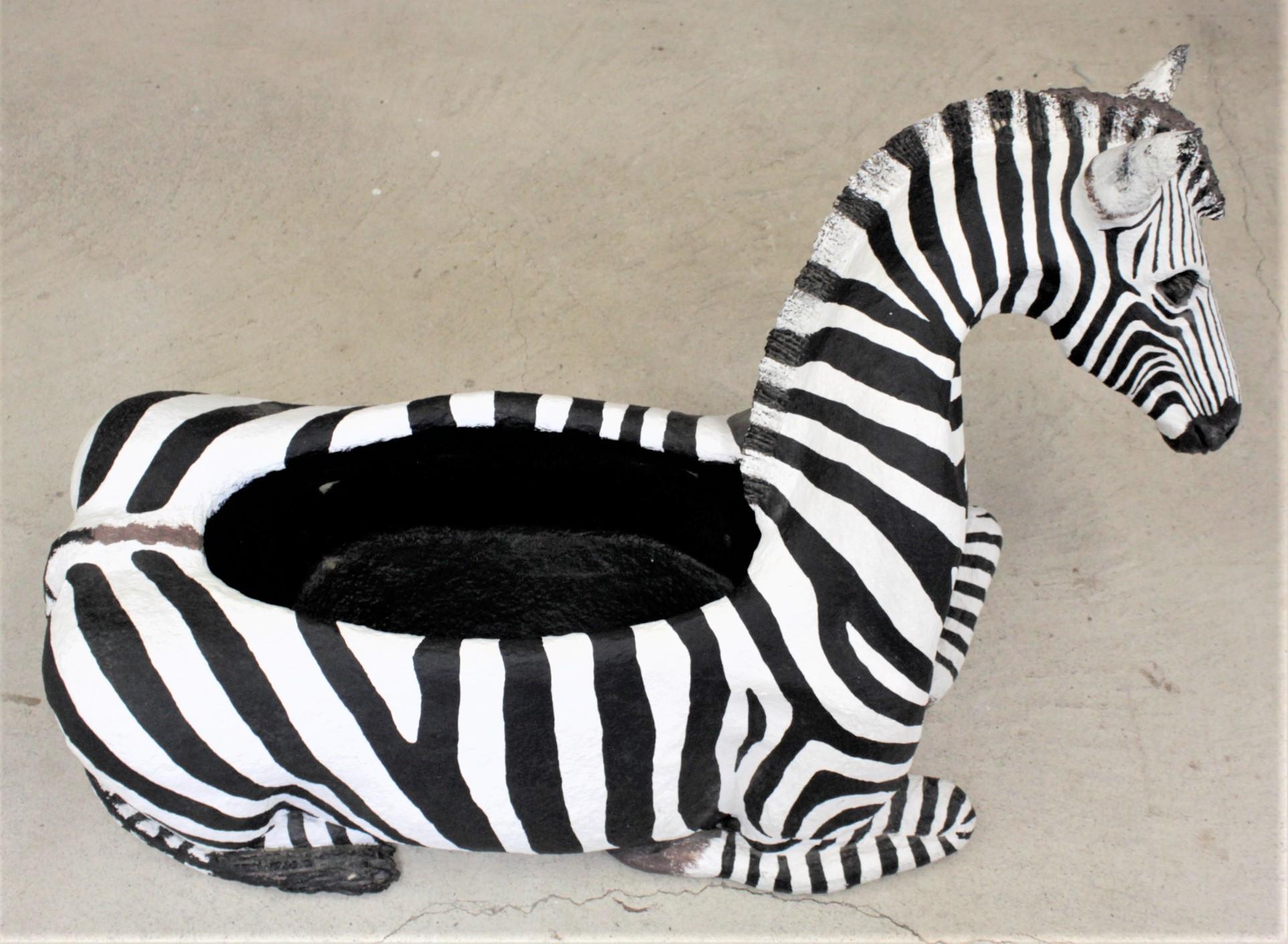 Epoxy Resin Large Vintage Hand-Crafted & Signed Mixed Media Zebra Sculpture or Planter Box For Sale