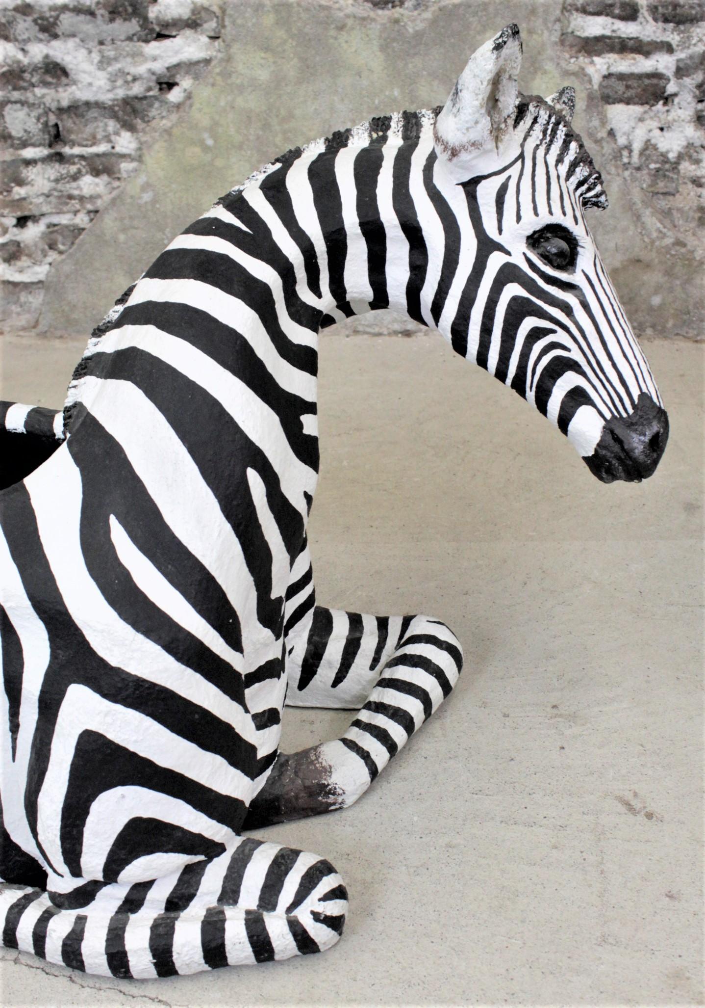 Large Vintage Hand-Crafted & Signed Mixed Media Zebra Sculpture or Planter Box For Sale 2