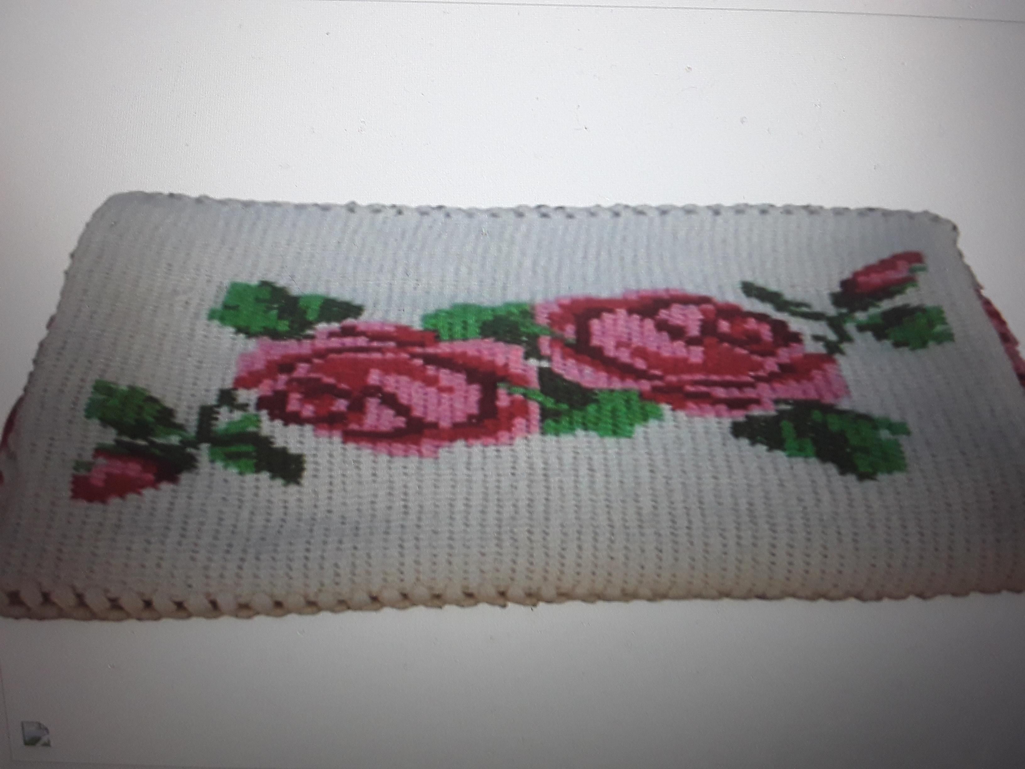 Mid-Century Modern Large Vintage Hand Crochet Blanket 