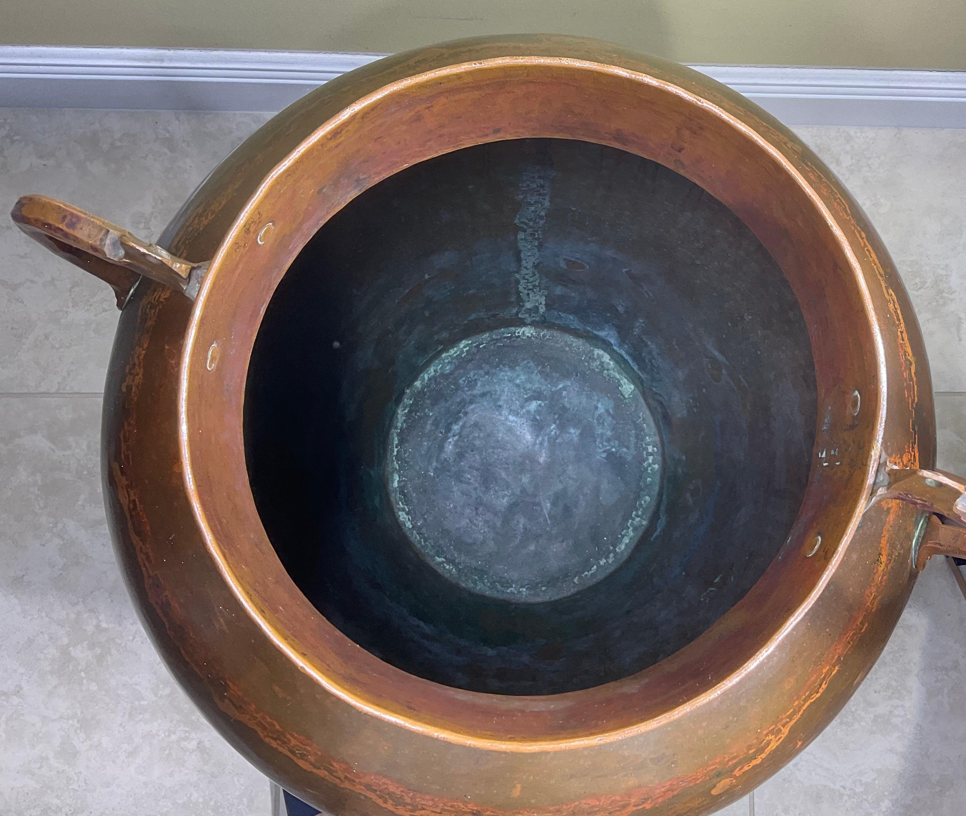 Large Vintage Hand Hammered Copper Vessel For Sale 4