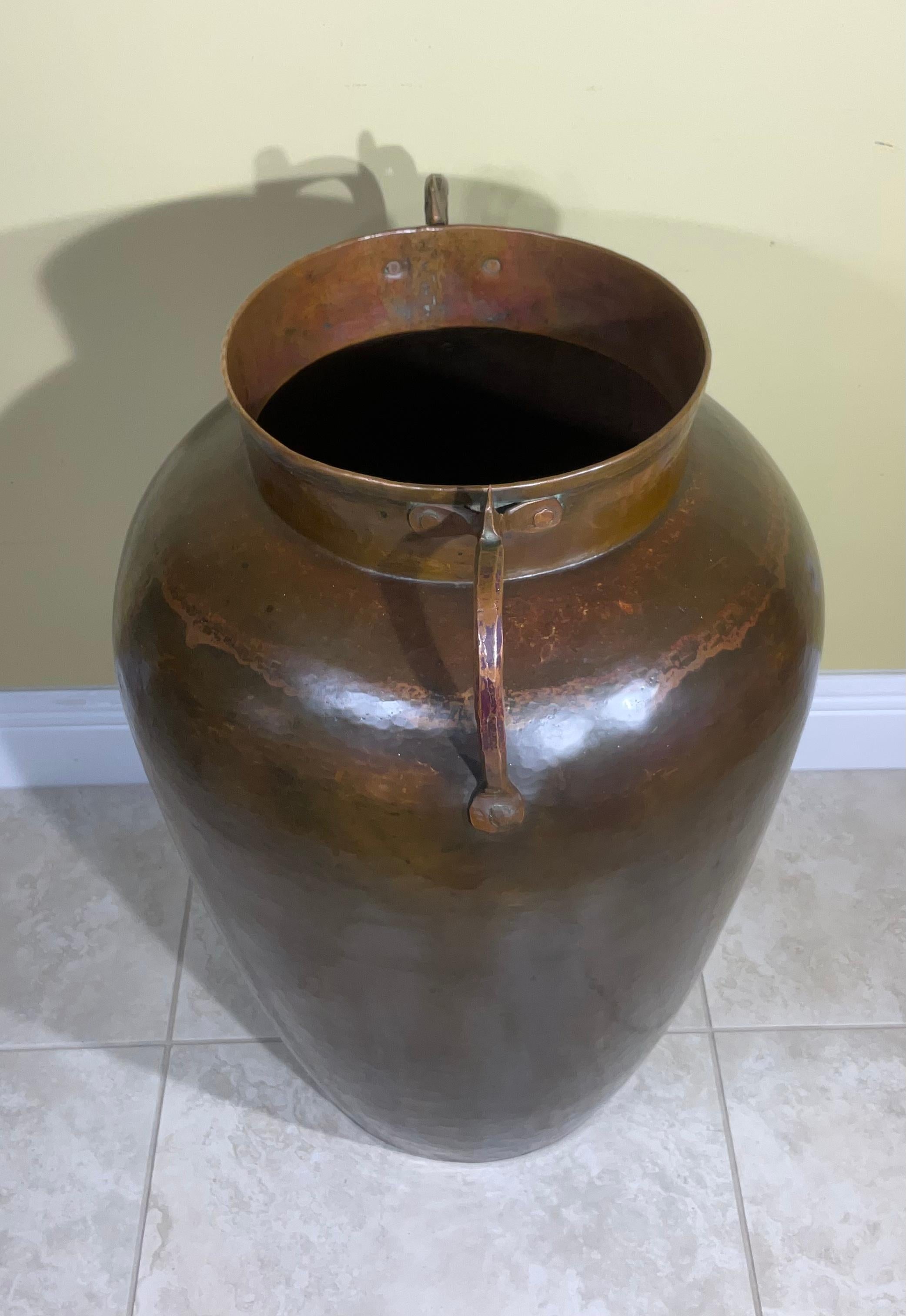 Rustic Large Vintage Hand Hammered Copper Vessel For Sale