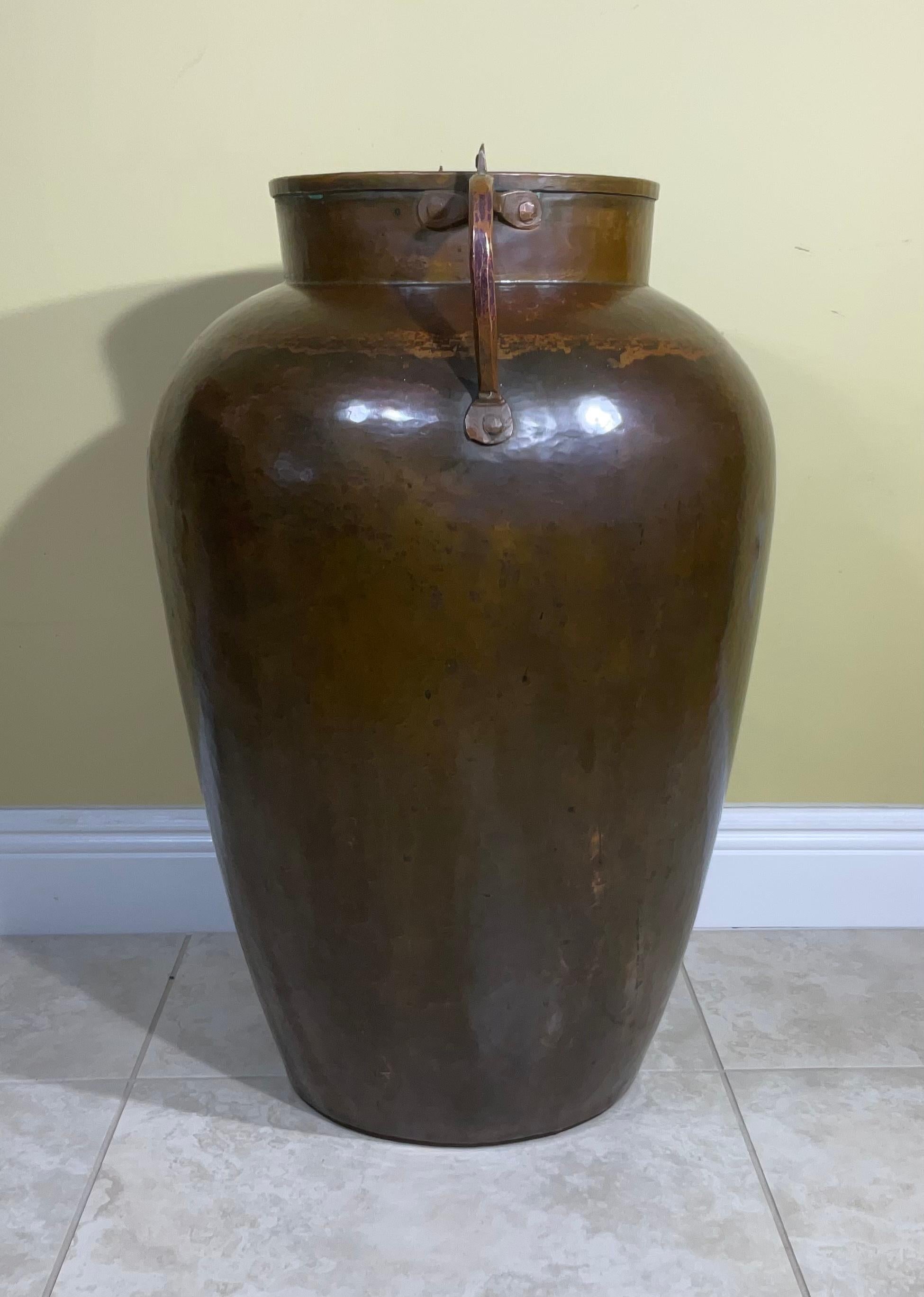 North American Large Vintage Hand Hammered Copper Vessel For Sale