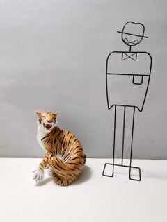 Large Vintage Hand Painted Ceramic Roaring Tiger, Italy