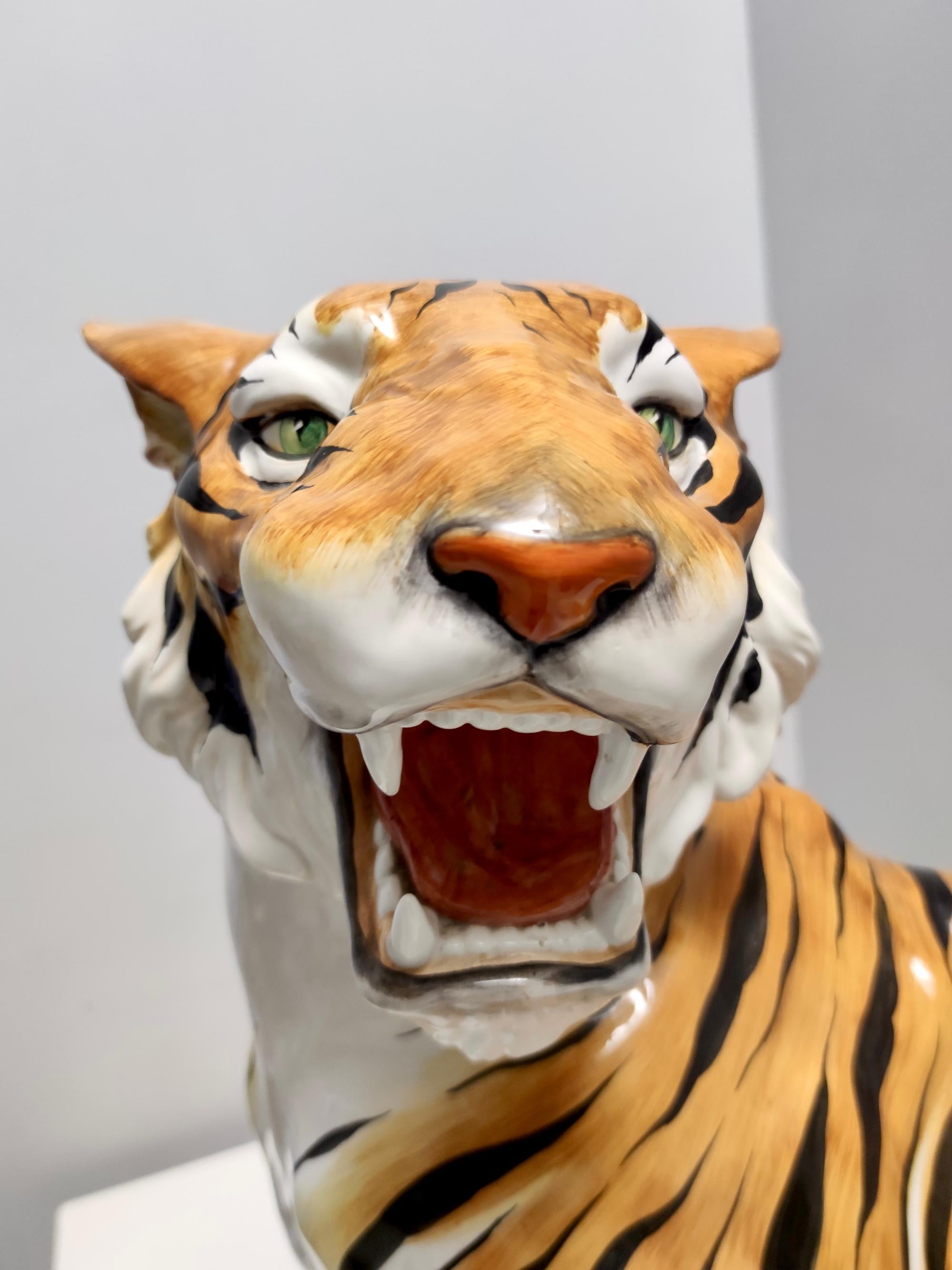 Large Vintage Hand Painted Ceramic Roaring Tiger, Italy For Sale 2