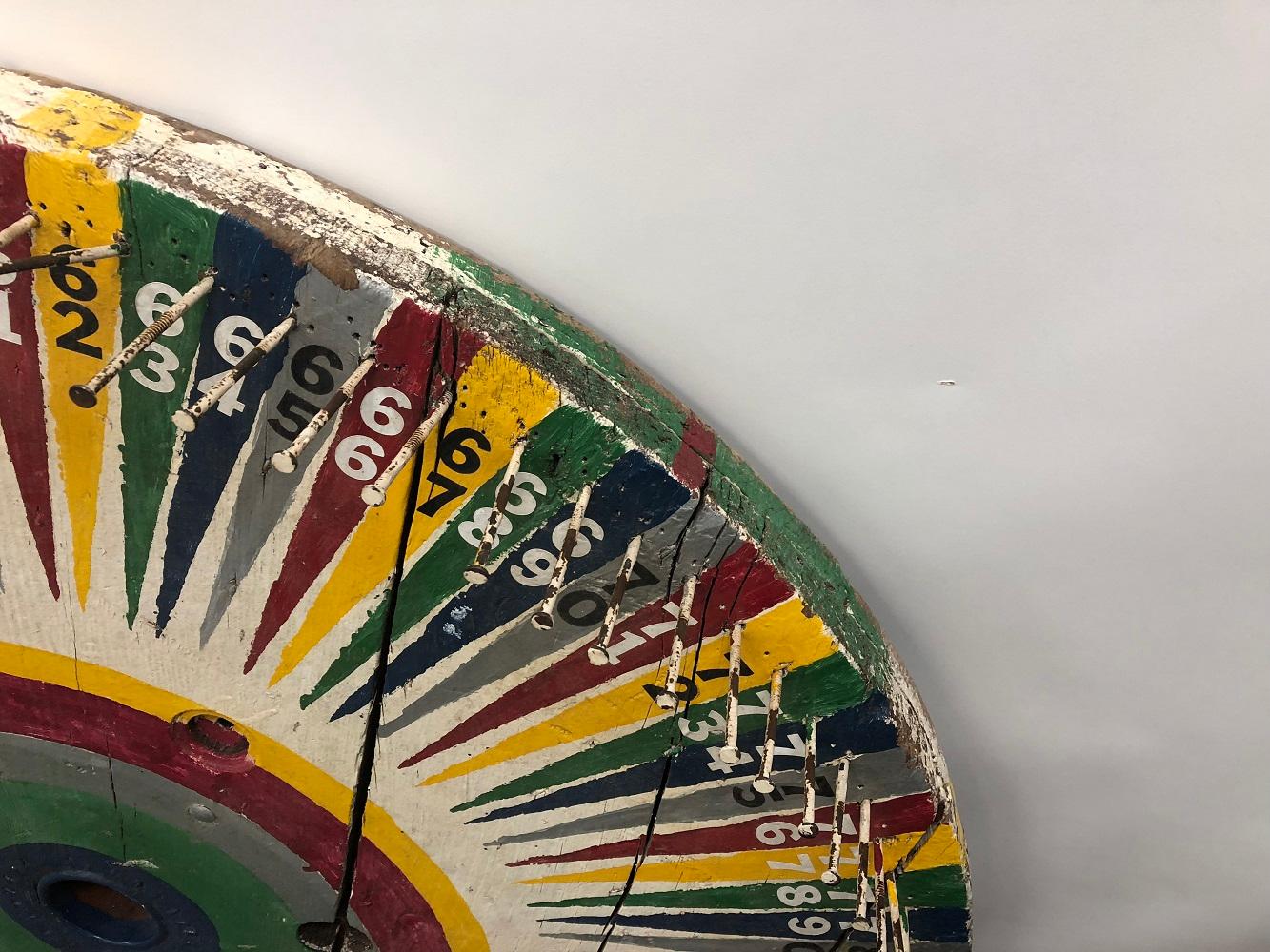 Folk Art Large Vintage Hand-Painted Game Wheel For Sale