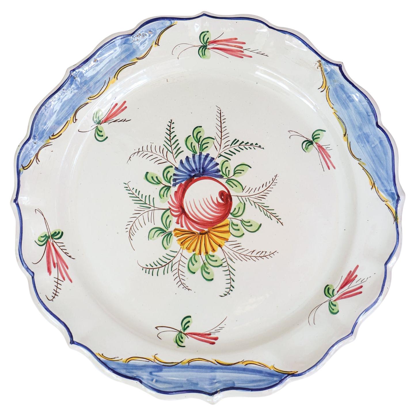 Gran plato vintage de cerámica italiana pintada a mano con flores, años 60
