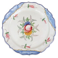 Large Vintage Hand Painted Italian Ceramic Plate with Flowers, 1960s
