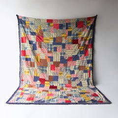 Large Vintage Hand Stitched Patchwork Quilt Bedspread, Mid 20th Century