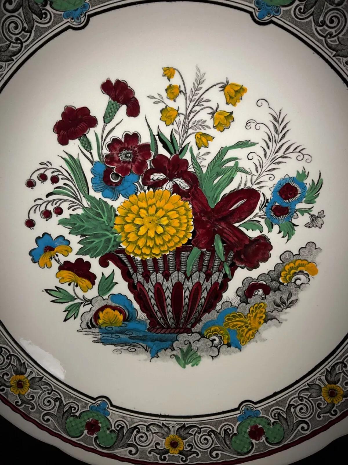 Large Vintage Handcrafted Floral Faience Plate by Boch Holland - 2Y363 For Sale 1