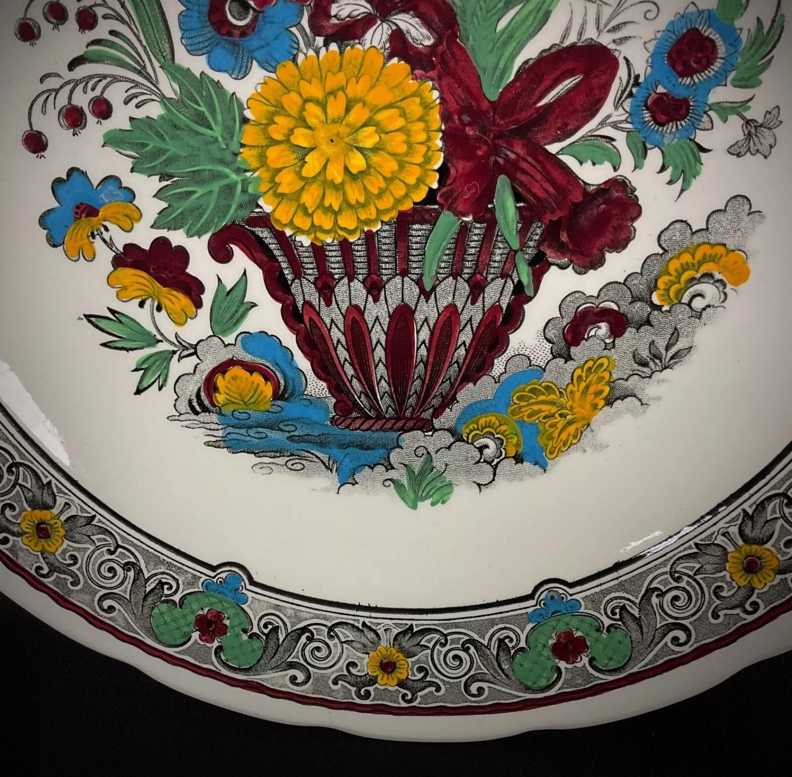 Large Vintage Handcrafted Floral Faience Plate by Boch Holland - 2Y363 For Sale 2