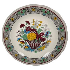 Grande assiette en faïence florale fabriquée à la main par Boch Holland - 2Y363