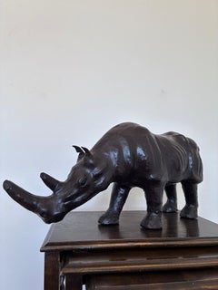 Large Vintage Handcrafted Leather Rhinoceros Statue