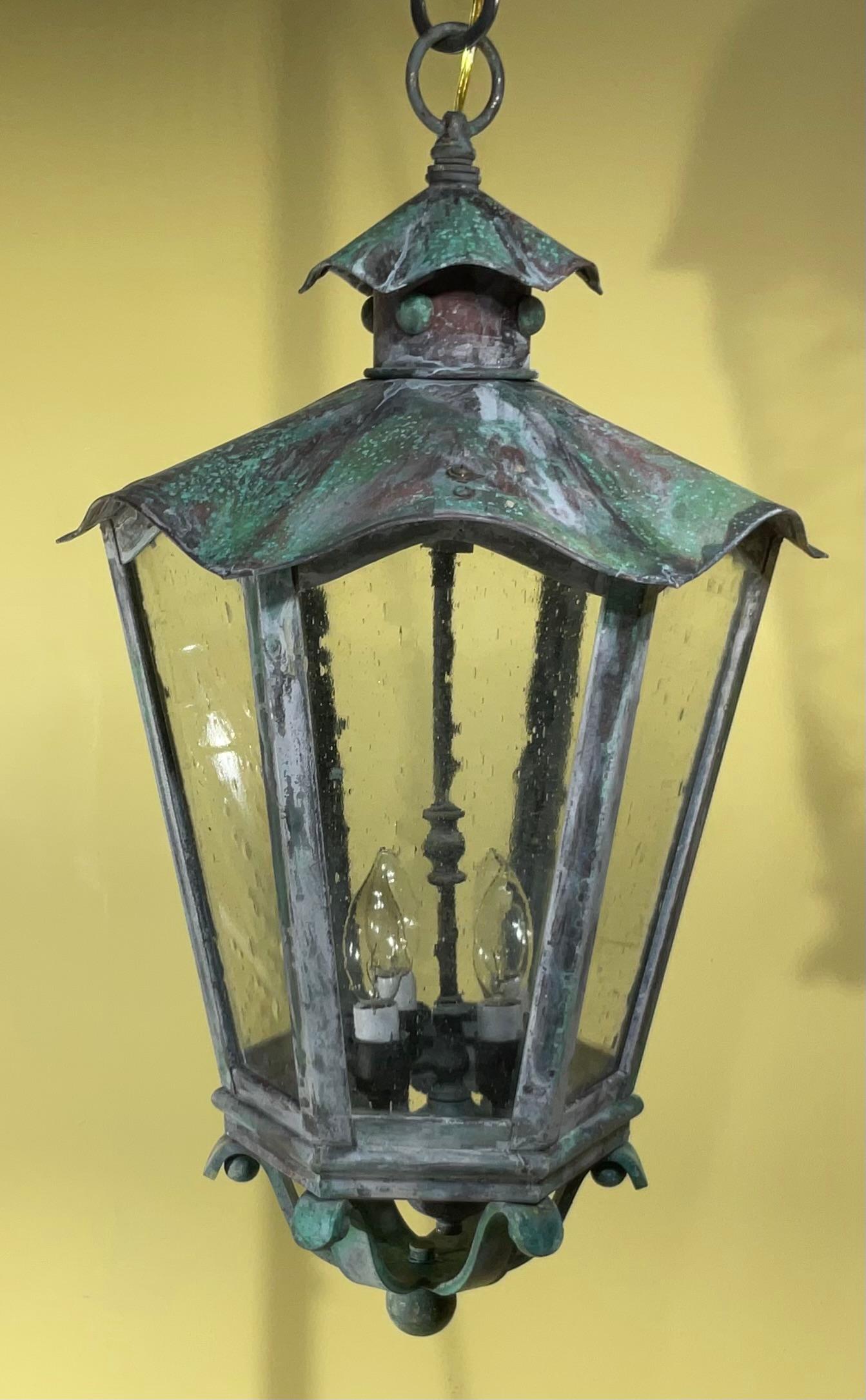 Large Vintage Handcrafted Six Sides Solid Brass Hanging Lantern 5