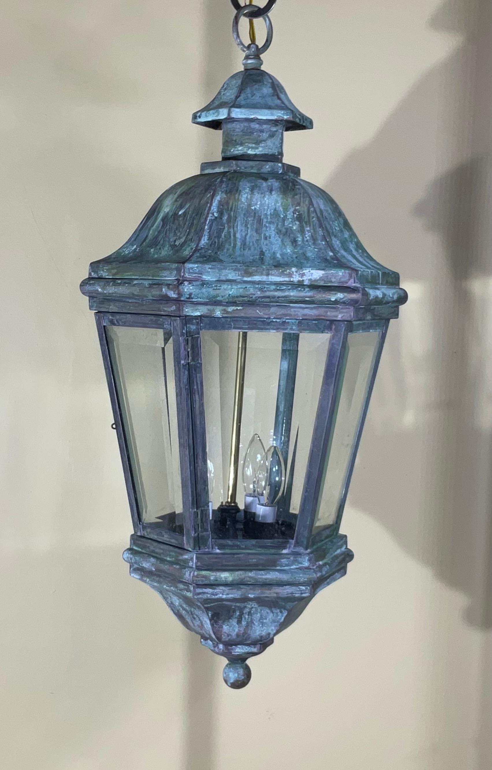 20th Century Large Vintage Handcrafted Six Sides Solid Brass Hanging Lantern