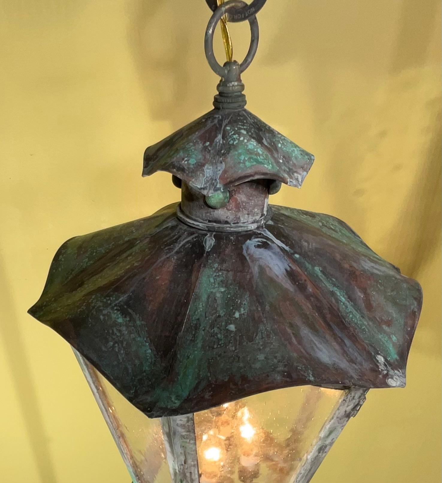 Large Vintage Handcrafted Six Sides Solid Brass Hanging Lantern 1