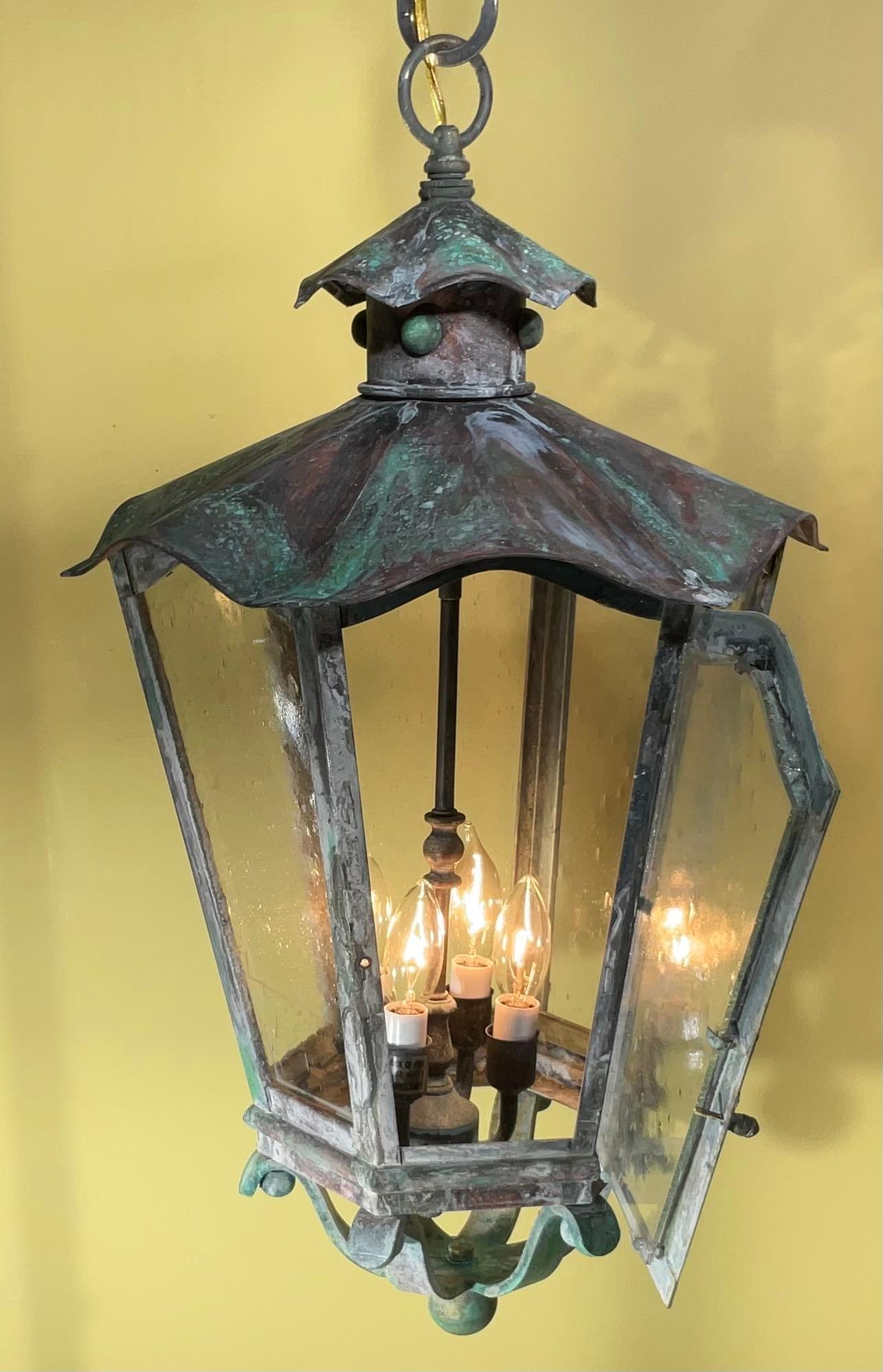 Large Vintage Handcrafted Six Sides Solid Brass Hanging Lantern 2