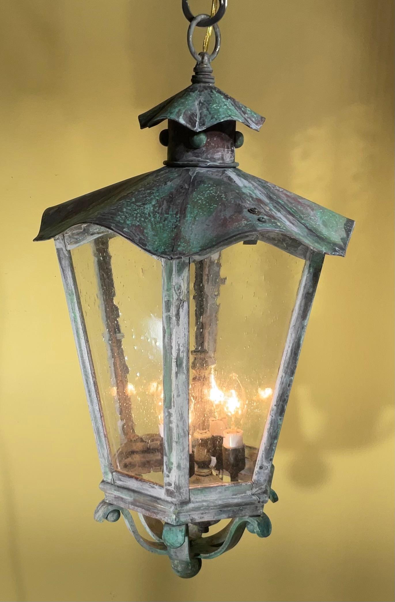 Large Vintage Handcrafted Six Sides Solid Brass Hanging Lantern 3