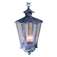 Large Vintage Handcrafted Six Sides Solid Brass Hanging Lantern
