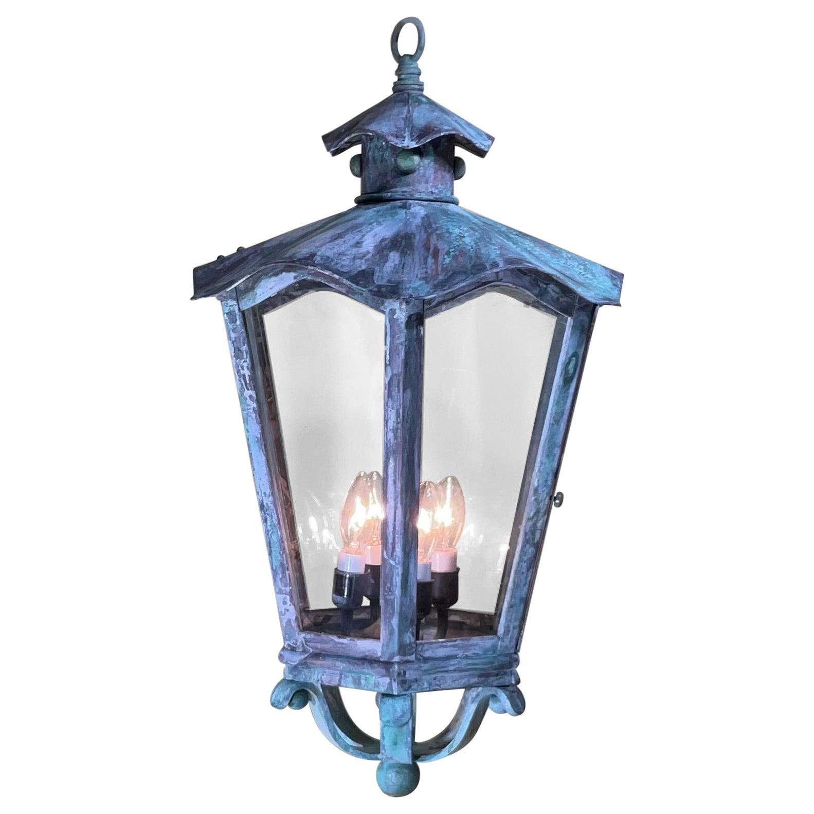 Large Vintage Handcrafted Six Sides Solid Brass Hanging Lantern