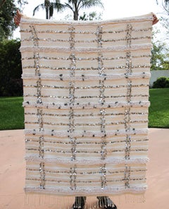 1960s Moroccan Vintage Wedding Blanket Throw with Sequins