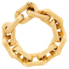 Large Vintage Handmade 18k Gold Brushed Geometric Link Statement Bracelet