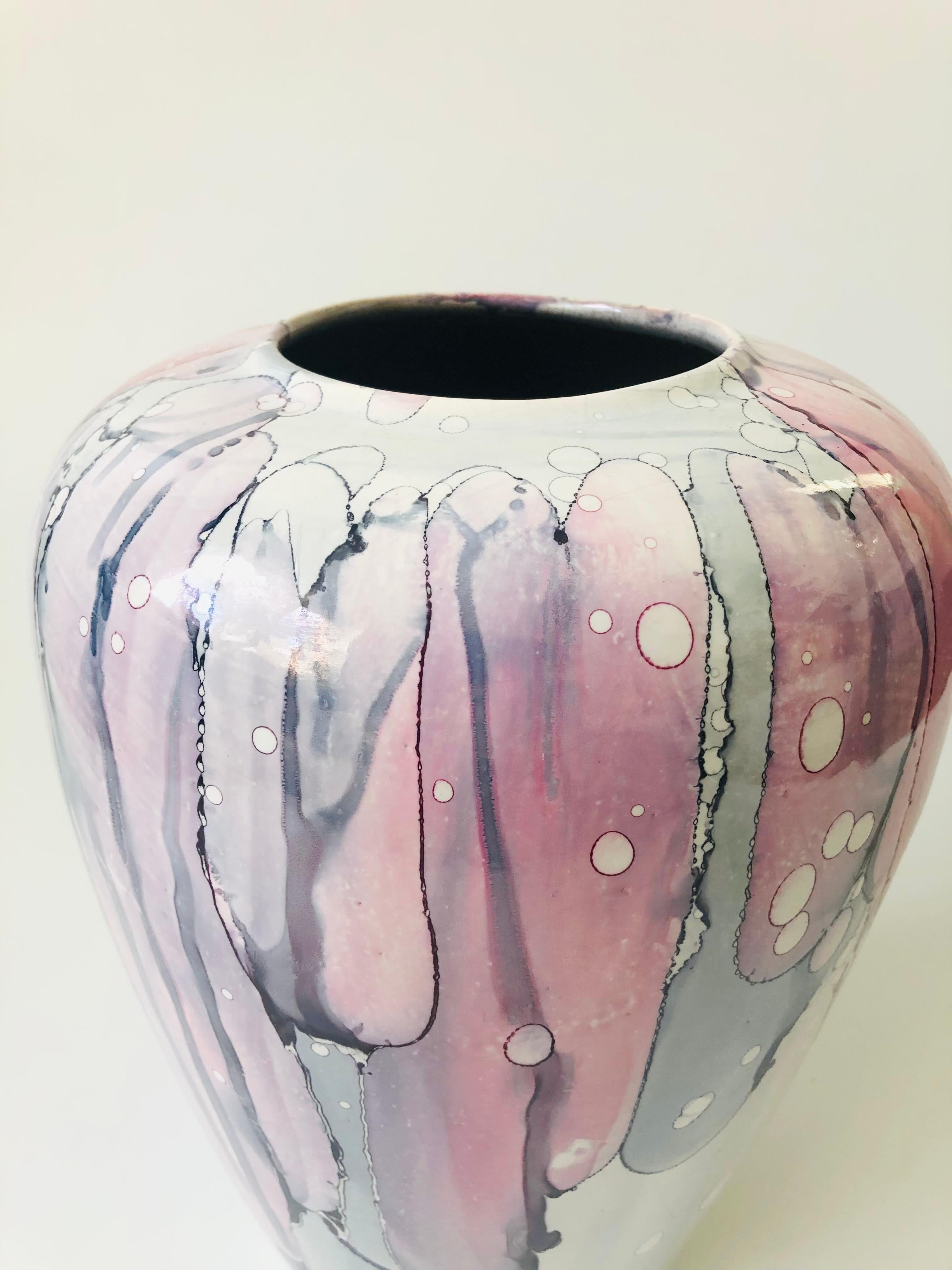 Post-Modern Large Vintage Handmade Drip Pottery Vase For Sale