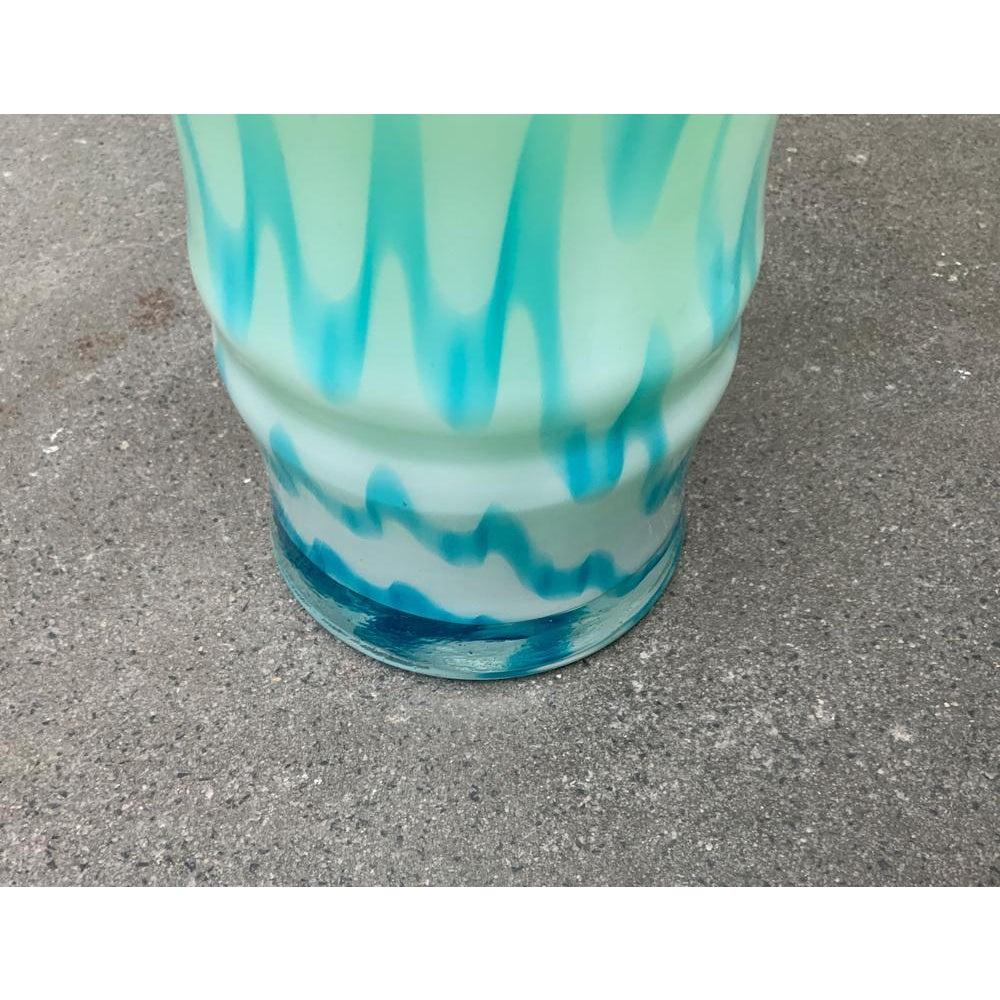 Large Vintage Handmade Glass Floor Vase, in Very Good conditions. Designed 1970 to 1979.

Additional information:
Materials: Glass
Color: Blue
Item Type: Vintage, Antique or Pre-owned
Dimensions: 6.3ʺW × 6.3ʺD × 23.62ʺH
Condition: Some