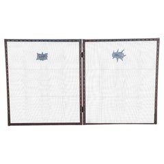 Large Vintage Handmade Iron & Mesh Rustic Folding Fire Screen 74"
